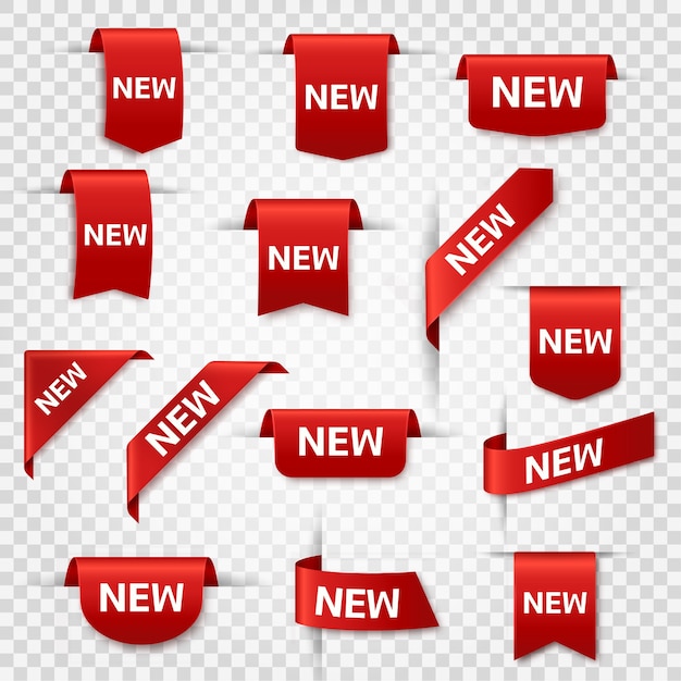 Plik wektorowy nowe etykiety najnowszy produkt czerwone wstążki bannerowe cena metki zakupowe