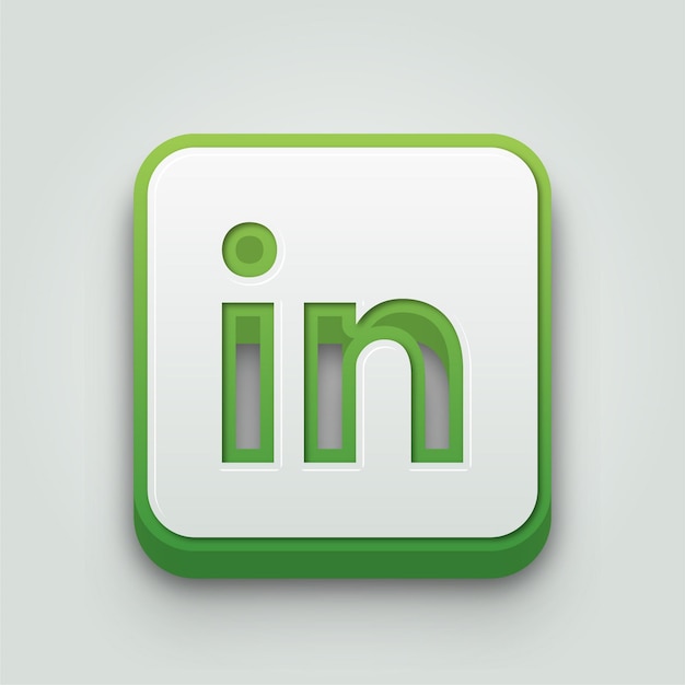 Nowoczesna 3D zielono-biała ikona LinkedIn z edytowalnym tłem