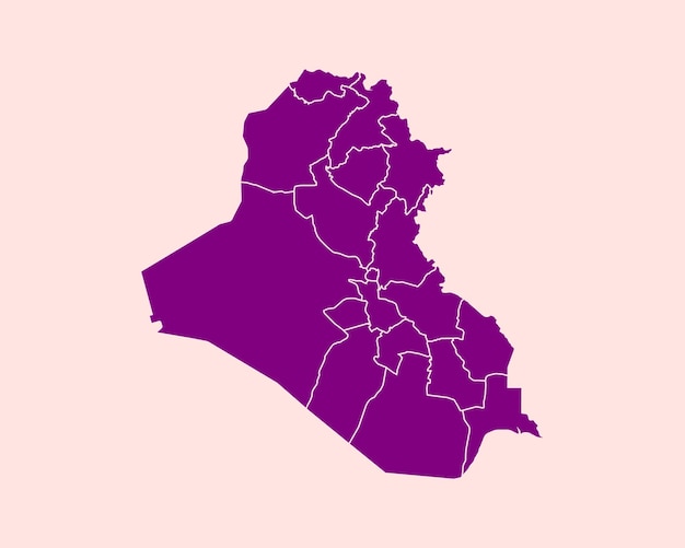 Nowoczesna, Aksamitna, Fioletowa, Bardzo Szczegółowa Mapa Graniczna Iraku Na Fioletowym Tle