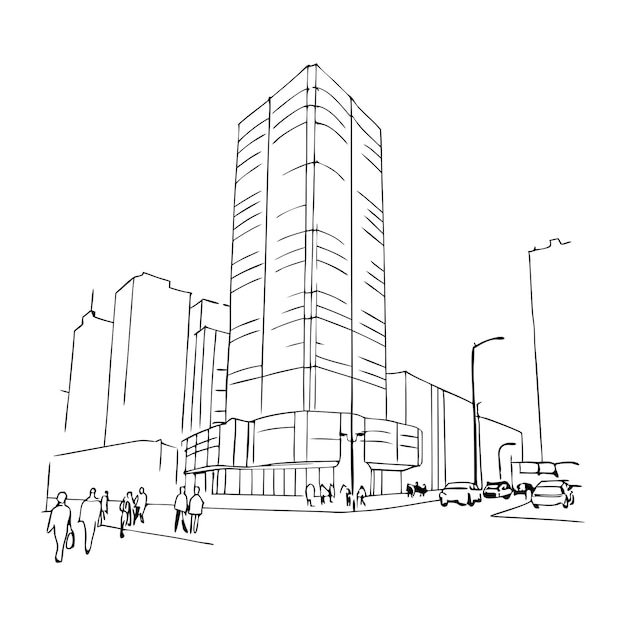 Nowoczesna architektura Budynek komercyjny ciągły rysunek artystyczny drapacza chmur w mieście miejskim