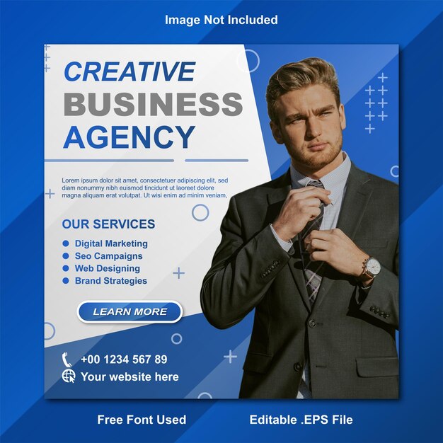 Nowoczesna cyfrowa agencja biznesowa niebieski gradient kwadratowy marketingowy szablon postu w mediach społecznościowych