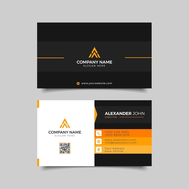 Nowoczesna czarno-pomarańczowa wizytówka elegancka Professional