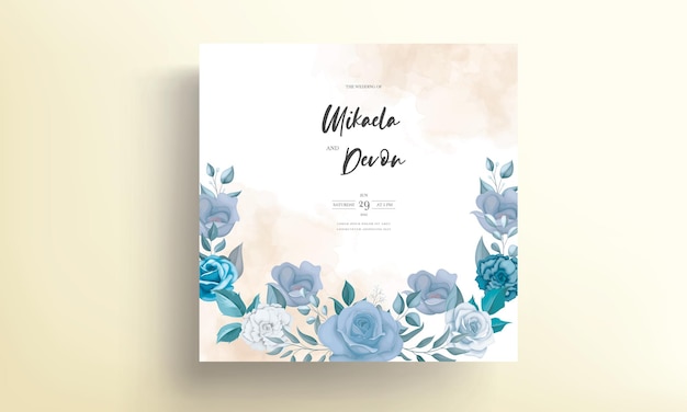 Nowoczesna Karta Zaproszenie Na ślub Z Niebieskimi Kwiatami
