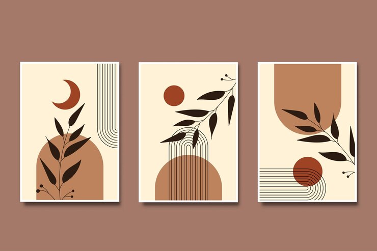 Wektor nowoczesna minimalistyczna abstrakcyjna estetyczna geometryczna ilustracja z połowy wieku w sztuce ściennej w stylu boho