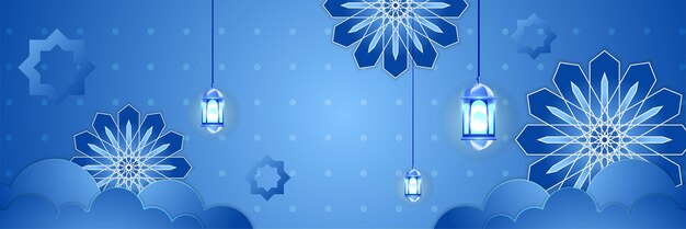 Plik wektorowy nowoczesna niebieska latarnia kolorowe tło projektu ramadanu banner