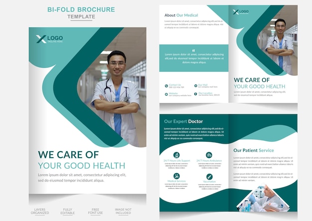 Plik wektorowy nowoczesna opieka medyczna biznes bifold broszura szablon projektu profilu firmy