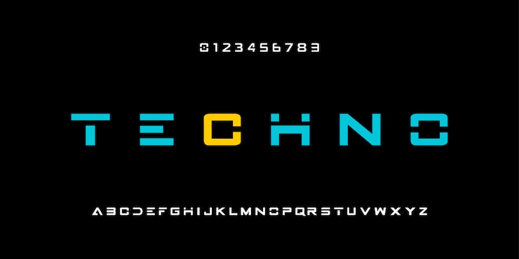 Nowoczesna technologia czcionki alfabetu litery i cyfry