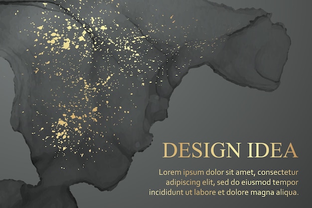 Nowoczesne akwarele z abstrakcyjnymi falami czarnego atramentu i złotymi plamkami