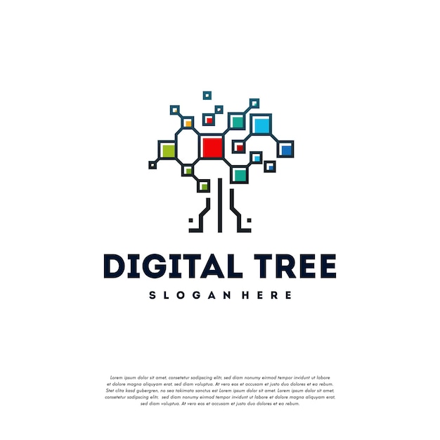 Nowoczesne Cyfrowe Drzewo Logo Projektuje Wektor Koncepcyjny, Wektor Symbolu Tech Tree Logo