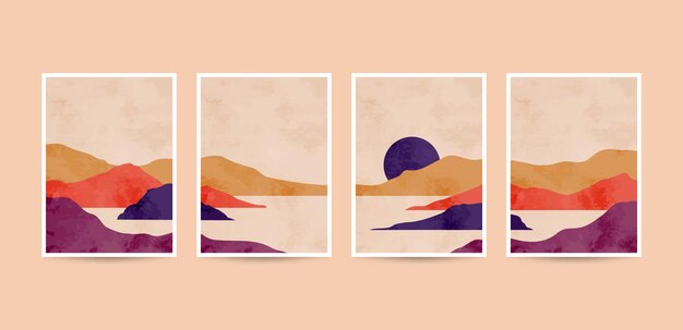 Nowoczesne estetyczne minimalistyczne abstrakcyjne ilustracje roślin.