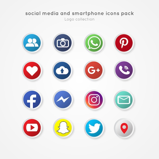 Nowoczesne Ikony Mediów Społecznych I Smartphone Pack Stylu Koło Przycisku