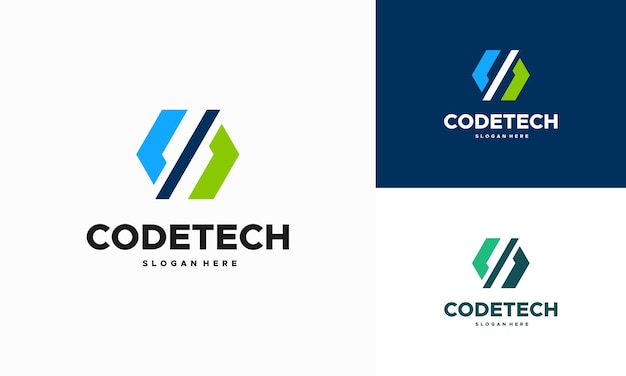 Nowoczesne kodowanie logo projektuje wektor koncepcyjny, wektor ikona logo programisty technologii