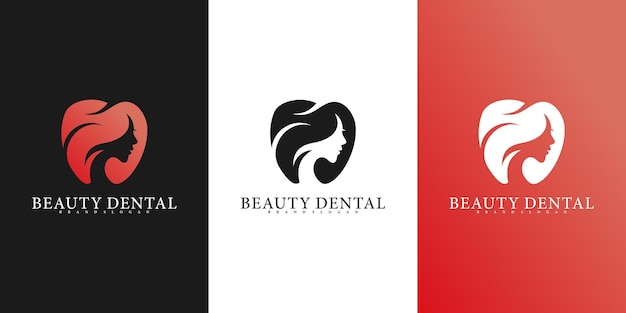 Nowoczesne Logo Dentystyczne Z Kreatywnym Połączeniem Projektu Zęba I Twarzy Kobiety Premium Wektor