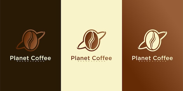 Nowoczesne Logo Kawy Planety Z Unikalnym Kształtem Elementu Premium Wektor