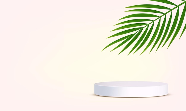 Nowoczesne podium produktu z tropikalnym liściem palmowym Vector