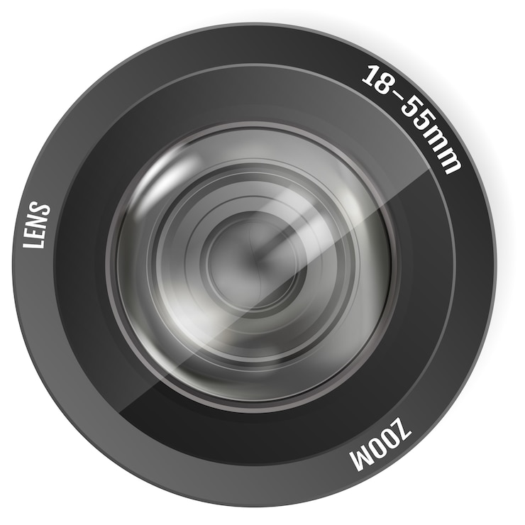 Wektor nowoczesne realistyczne obiektywy fotograficzne. obiektyw aparatu fotograficznego