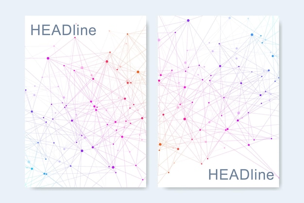 Nowoczesne Szablony Naukowe Do Projektowania Raportów I Broszur Medycznych, Okładek, Banerów, Ulotek, Dekoracji Ulotek Do Druku I Prezentacji. łączenie Linii I Kropek, Fale. Ilustracja Wektorowa.