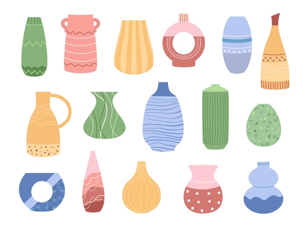 Plik wektorowy nowoczesne wazy ceramiczne dekor wewnętrzny boho wzorcowy współczesna ceramika ręcznie wykonana porcelana różne nowoczesne kształty elementy projektowe dla plakatów sztuka ścienna druk zaproszenia karta wektorowa izolowany zestaw