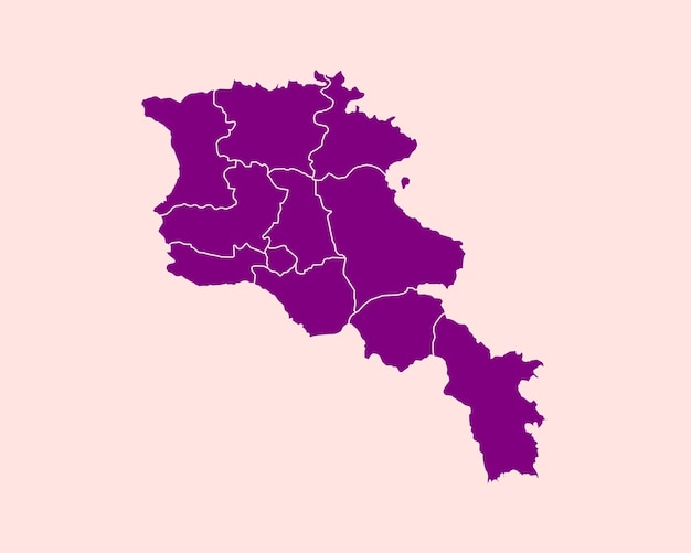 Plik wektorowy nowoczesny aksamitny fioletowy kolor wysokiej szczegółowej mapy granicy armenii na białym tle na różowym tle