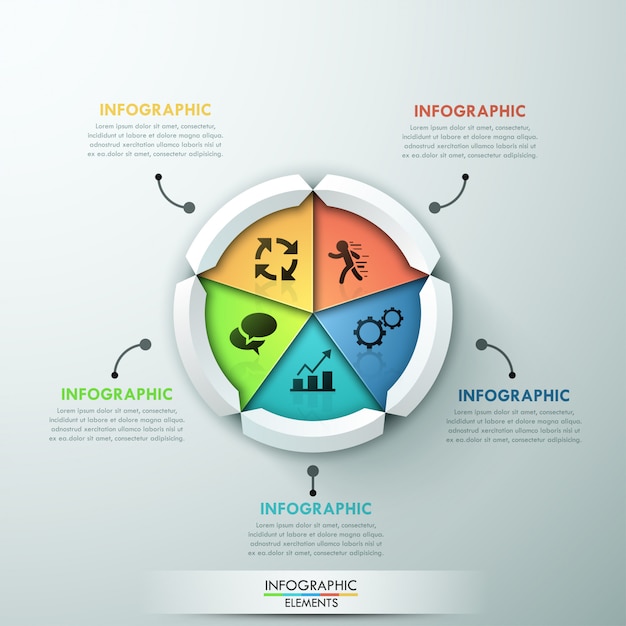 Nowoczesny Baner Opcji Infografiki Z 5-częściowym Wykresem Kołowym