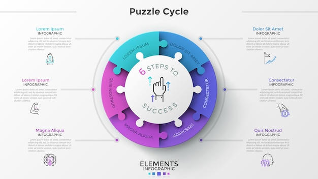 Nowoczesny Baner Opcji Infografiki Z Wykresem Kołowym Podzielony Na 6 Elementów Układanki. Wektor. Może Być Używany Do Projektowania Stron Internetowych I Układu Przepływu Pracy