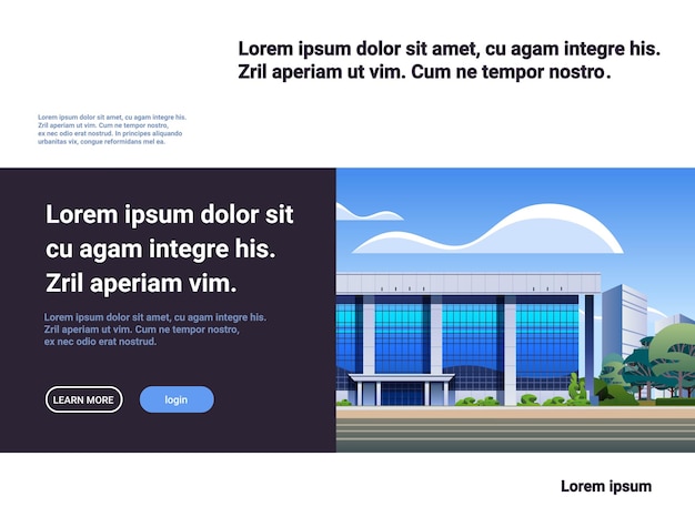 Nowoczesny Budynek Biurowy Zewnętrzne Centrum Handlowe Z Dużymi Oknami Panoramicznymi Szklana Fasada Krajobraz Miejski Poziomą Ilustracją Wektorową Przestrzeni Kopiowania