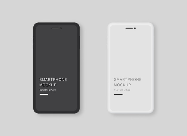Nowoczesny Czarno-biały Smartfon Z Pustym Ekranem Makieta Wyświetlacza Smartfona Makieta Wektor Na Białym Tle Projekt Szablonu Realistyczna Ilustracja Wektorowa