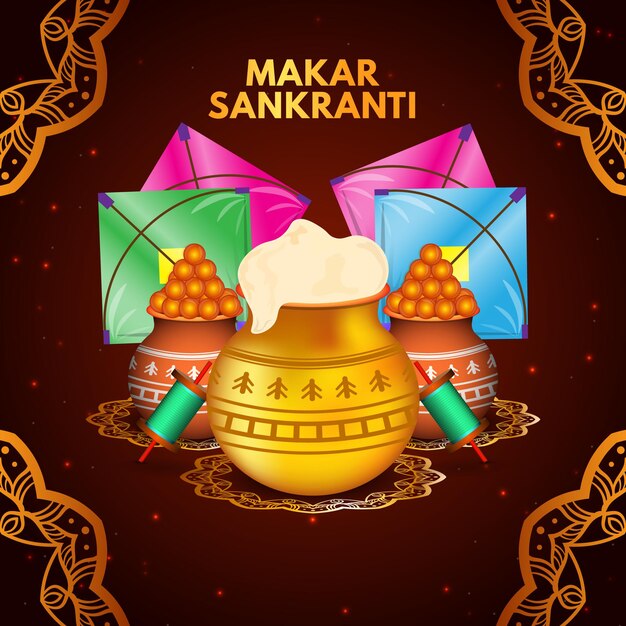 Plik wektorowy nowoczesny design premium makar sankranti z latawcami