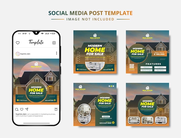 Plik wektorowy nowoczesny dom na sprzedaż szablon postu i banera na instagramie w mediach społecznościowych