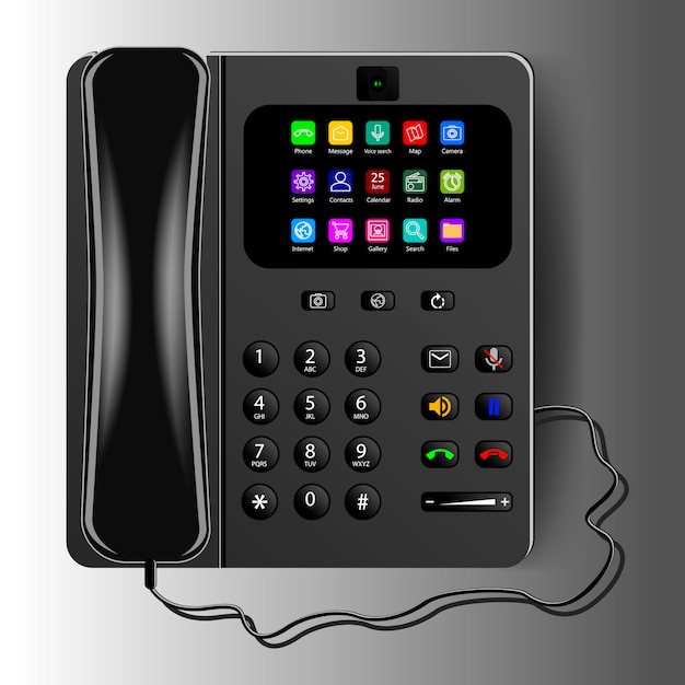 Plik wektorowy nowoczesny domowy telefon przewodowy z ekranem