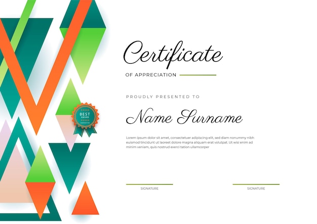 Nowoczesny Elegancki Kolorowy Szablon Certyfikatu Dyplomowego Certyfikat Osiągnięcia Granicy Szablon Z Luksusową Odznaką I Nowoczesnym Wzorem Linii Dla Potrzeb Biznesowych I Edukacyjnych