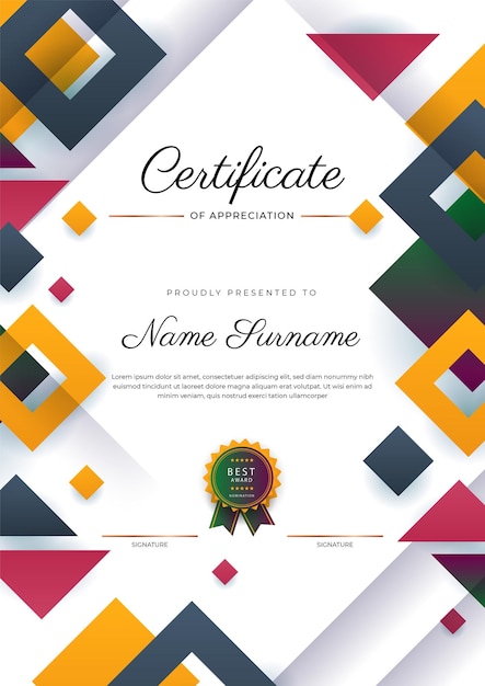 Nowoczesny Elegancki Kolorowy Szablon Certyfikatu Dyplomowego Certyfikat Osiągnięcia Granicy Szablon Z Luksusową Odznaką I Nowoczesnym Wzorem Linii Dla Potrzeb Biznesowych I Edukacyjnych