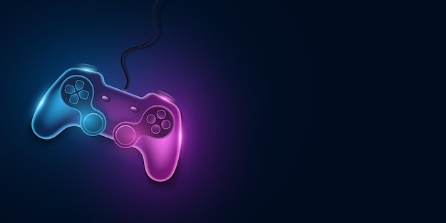 Plik wektorowy nowoczesny gamepad neonowy z drutem do gier wideo przyszły joystick z efektem świetlnym dla konsoli do gier ilustracja wektora