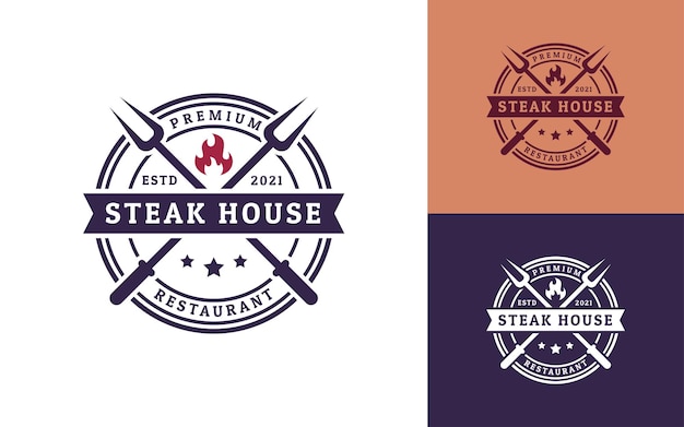 Nowoczesny I Kreatywny Na Białym Tle Odznaka Steak House Logo Vector Dla Restauracji W Stylu Vintage Lub Retro