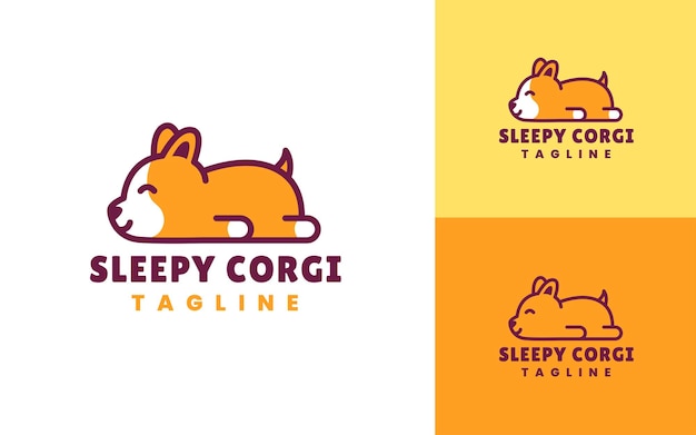 Nowoczesny I Minimalistyczny Słodki Pies Corgi śpiący Logo Zwierzę Domowe Lub Ilustracja Zwierząt W Stylu Płaskiego Konturu