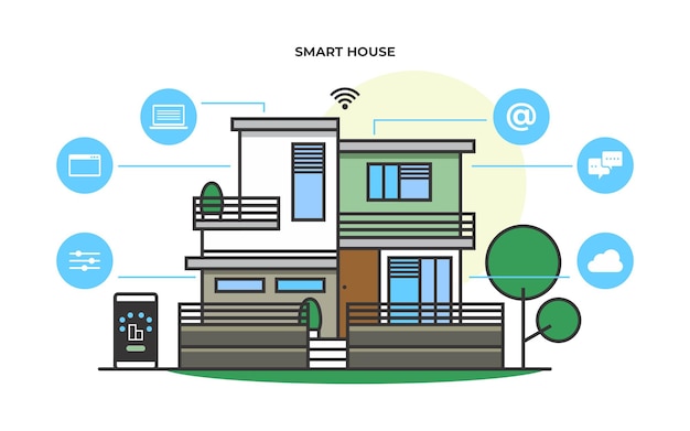 Nowoczesny Inteligentny Dom Infografika Ilustracja Wektorowa System Technologii Inteligentnego Domu