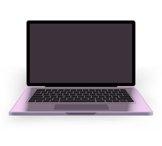 Nowoczesny laptop ilustracja elegancki fioletowy laptop z czarną klawiaturą i pustym ekranem wyświetlanym na białym tle Technologia urządzenia cyfrowego zdalna praca i koncepcja biznesowa