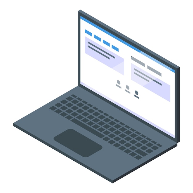 Nowoczesny laptop pokazujący stronę internetową mediów społecznościowych widok izometryczny