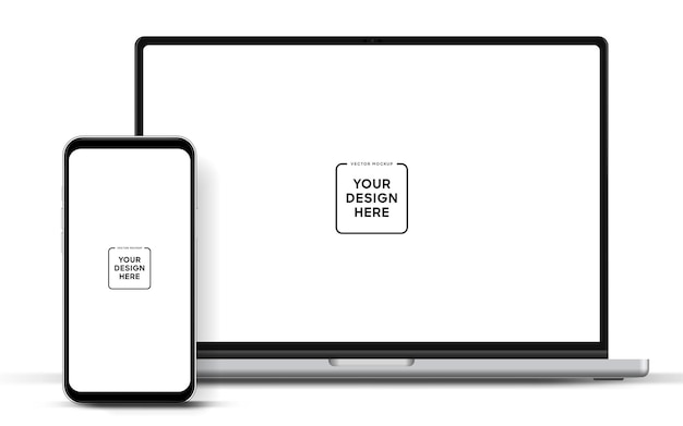 Nowoczesny Makiet Laptopa Z Widokiem Z Przodu I Makiety Smartfona Wysokiej Jakości Izolowane Na Białym Tle