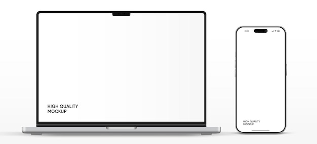 Nowoczesny model laptopa z widokiem z przodu i wysokiej jakości model smartfona i tabletu izolowany na białym tyłach