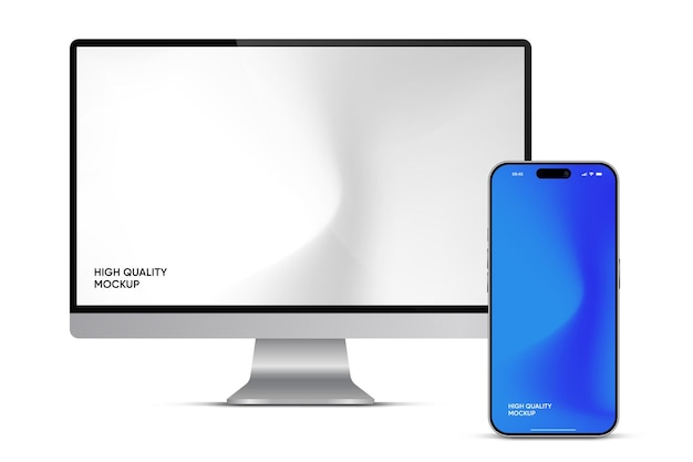 Nowoczesny model laptopa z widokiem z przodu i wysokiej jakości model smartfona i tabletu izolowany na białym tyłach