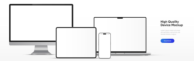 Nowoczesny model laptopa z widokiem z przodu i wysokiej jakości model smartfona i tabletu izolowany na białym tyłach