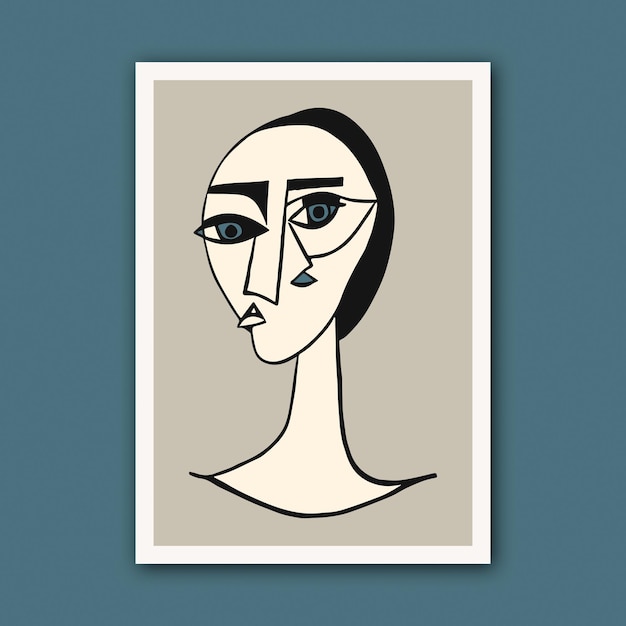 Nowoczesny portret dziewczyny w stylu kubizmu geometryczna minimalistyczna głowa kobiety