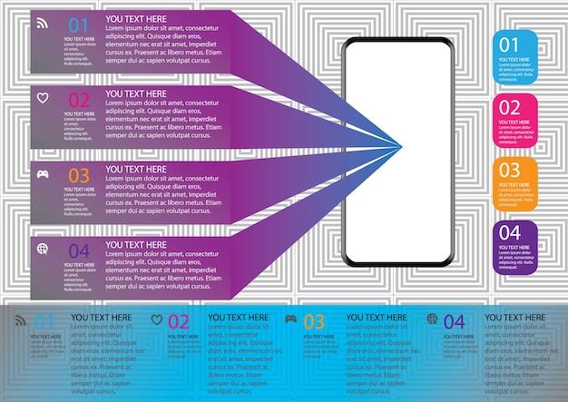 Plik wektorowy nowoczesny projekt informacyjno-graficzny z realistycznym smartfonem 3d