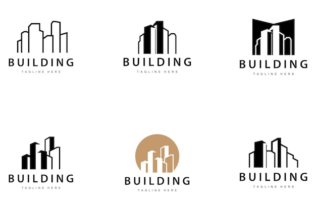 Nowoczesny projekt logo budynku miejskiego Luksusowa i prosta architektura miejska Bundle Set Collection