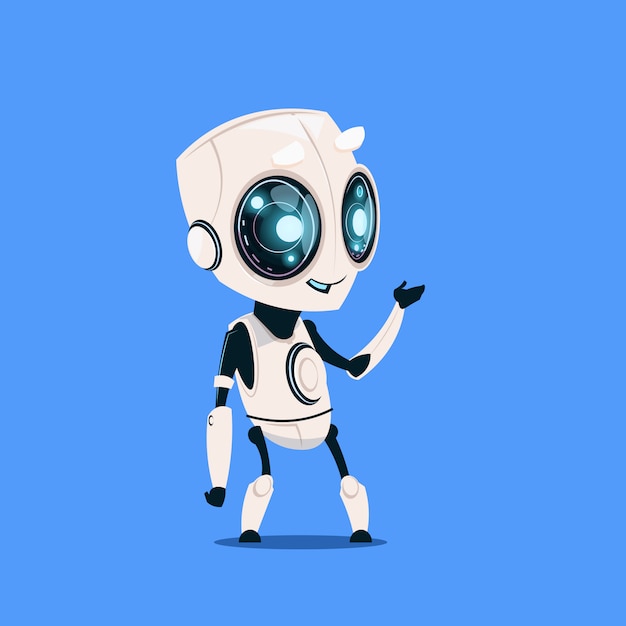 Nowoczesny robot na niebieskim tle Cute Cartoon Character sztucznej inteligencji koncepcji