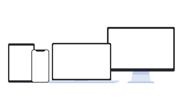 Plik wektorowy nowoczesny smartfon typu tablet laptop i monitor z pustym ekranem zestaw płaskich wektorowych gadżetów elektronicznych na białym tle