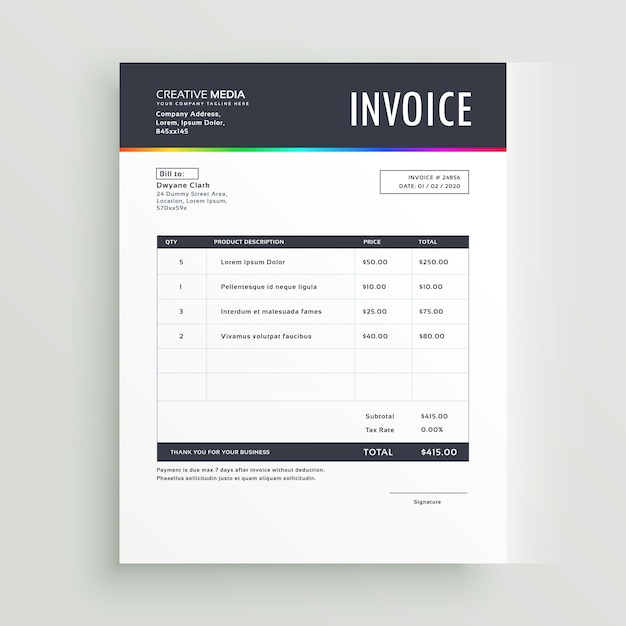 Plik wektorowy nowoczesny szablon formularza faktury dla twojej firmy