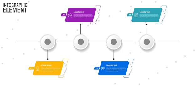 Plik wektorowy nowoczesny szablon infograficzny linii pudełkowej z 4 krokami szablon kręgu biznesowego z opcjami broszury