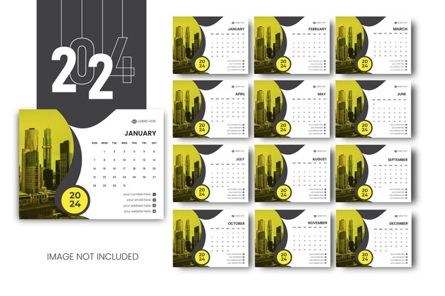 Plik wektorowy nowoczesny szablon projektu kalendarza biurkowego z datą nowego roku 2024